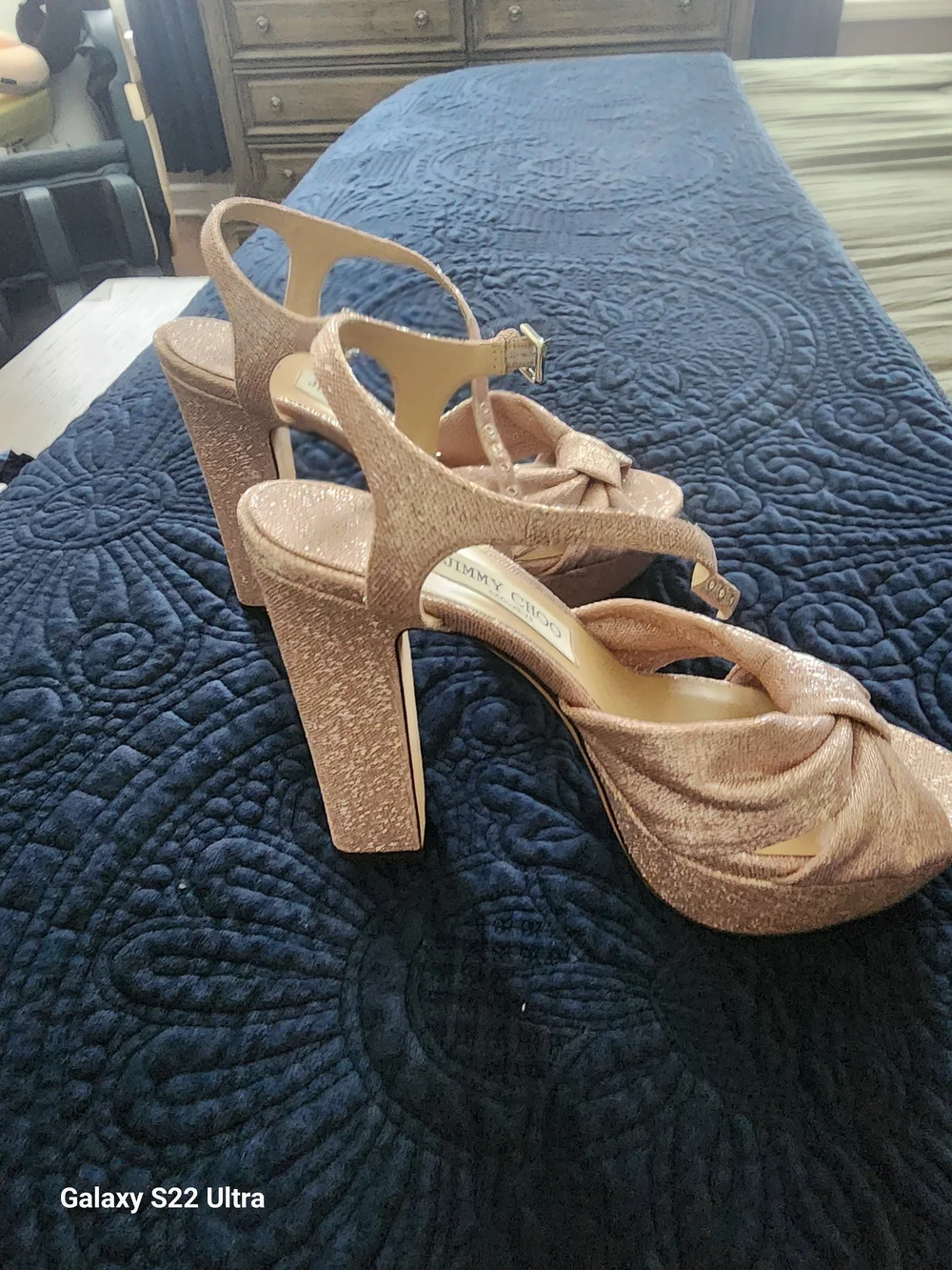 Jimmy Choo Rose Gold Bow Slingback Heels